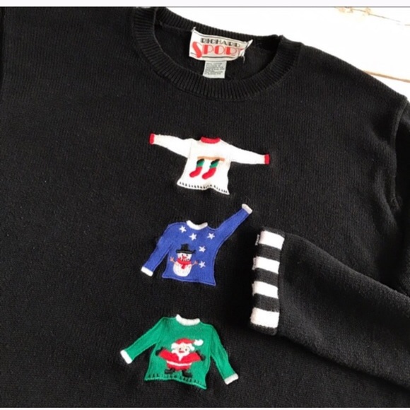CHRISTMAS Vintage Sweater Black Sweater appliqué - Picture 2 of 7